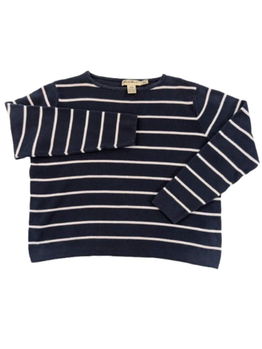 Vtg Eddie Bauer Striped Cotton Pullover Sweater Navy/White Medium